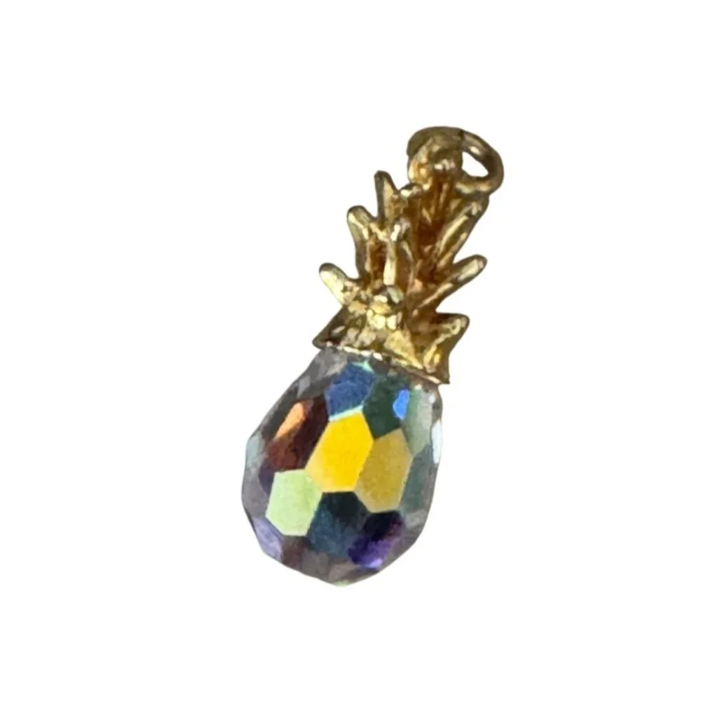 Gold Plated Crystal Pineapple Charm Pendant 1 1/4" - Picture 5 of 7